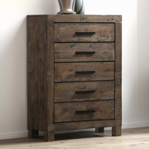 Axel Tall Dresser Chest | 5 Drawer | Wood Grain | Brown