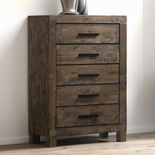 Axel Tall Dresser Chest | 5 Drawer | Wood Grain | Brown