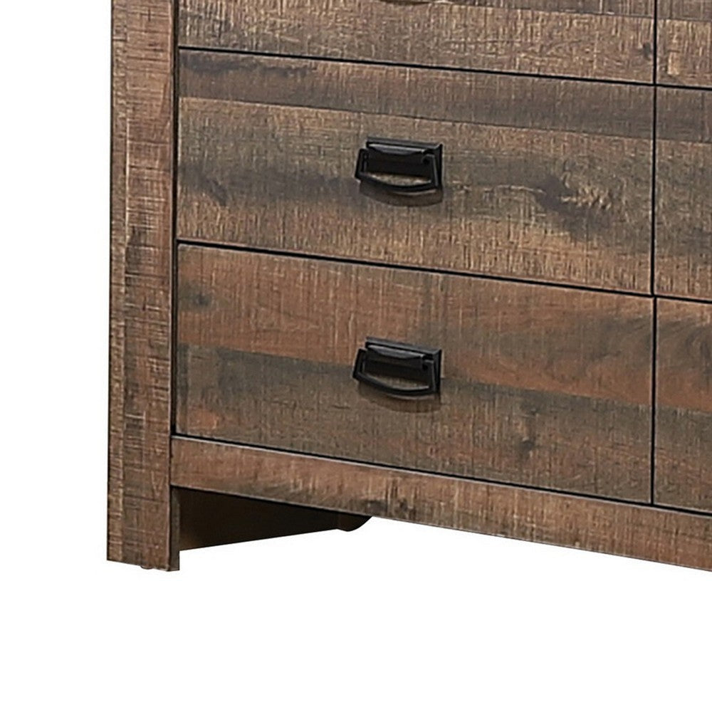 Wooden Dresser with 6 Drawers and Saw Hewn Texture Brown By Casagear Home BM242630