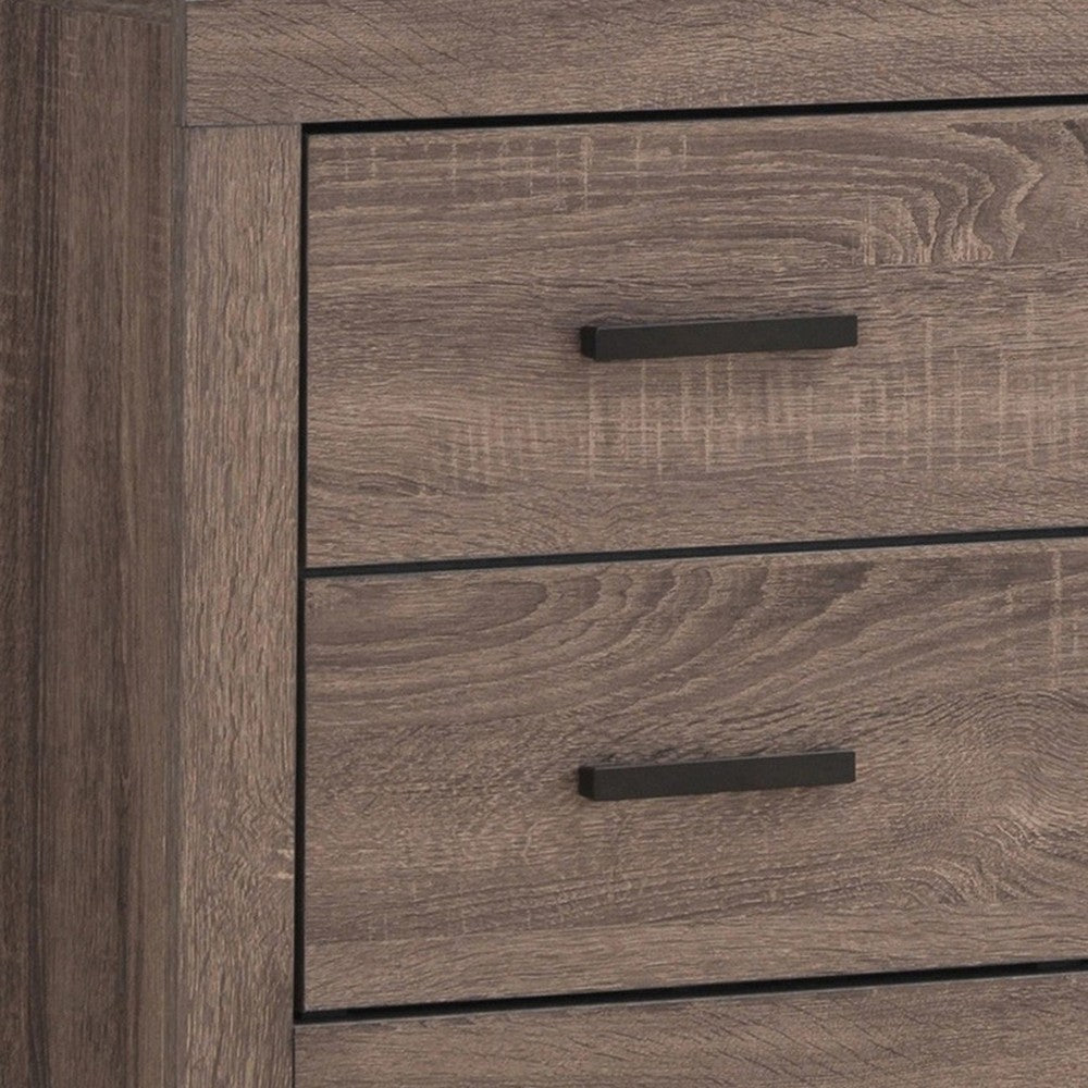 2 Drawer Nightstand with Metal Bar Pulls, Brown