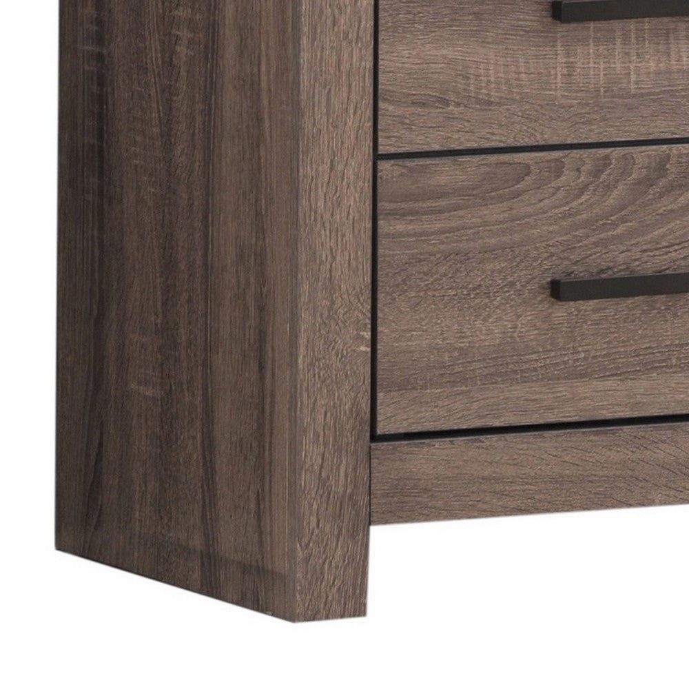 2 Drawer Nightstand with Metal Bar Pulls, Brown