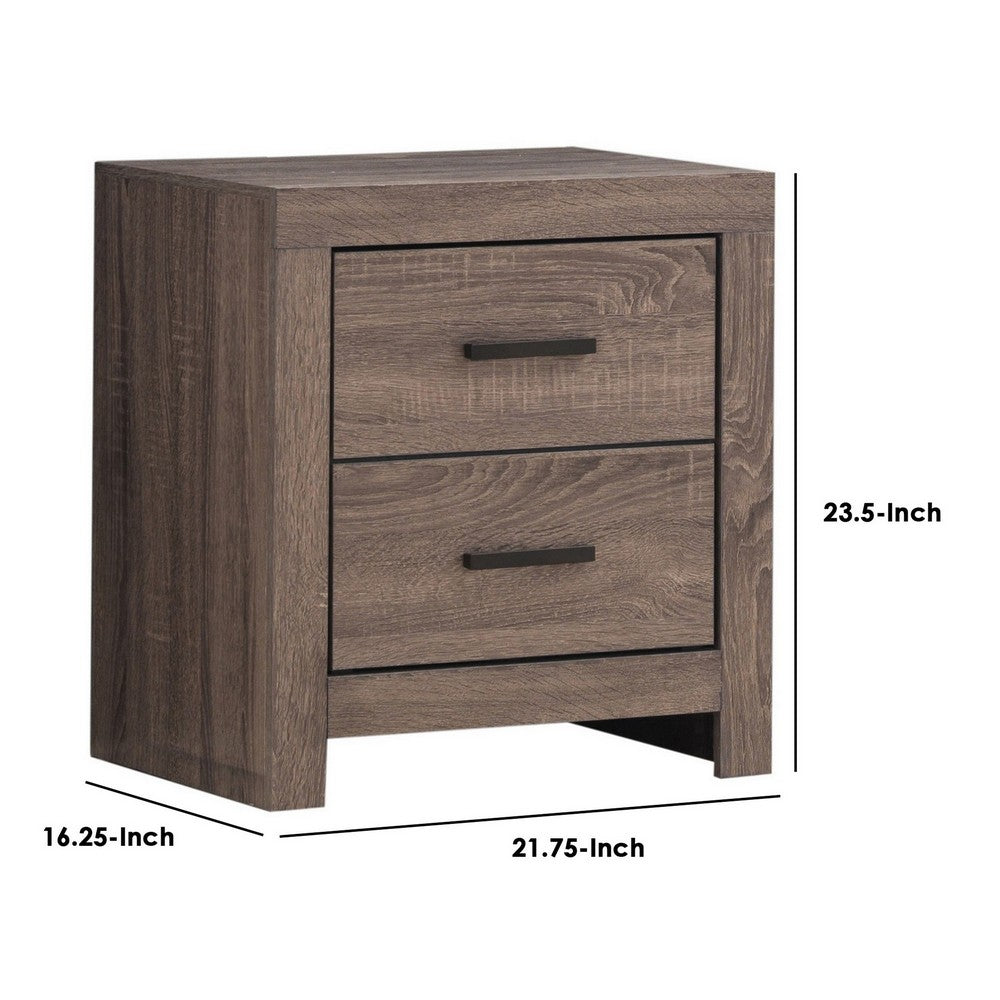 2 Drawer Nightstand with Metal Bar Pulls, Brown