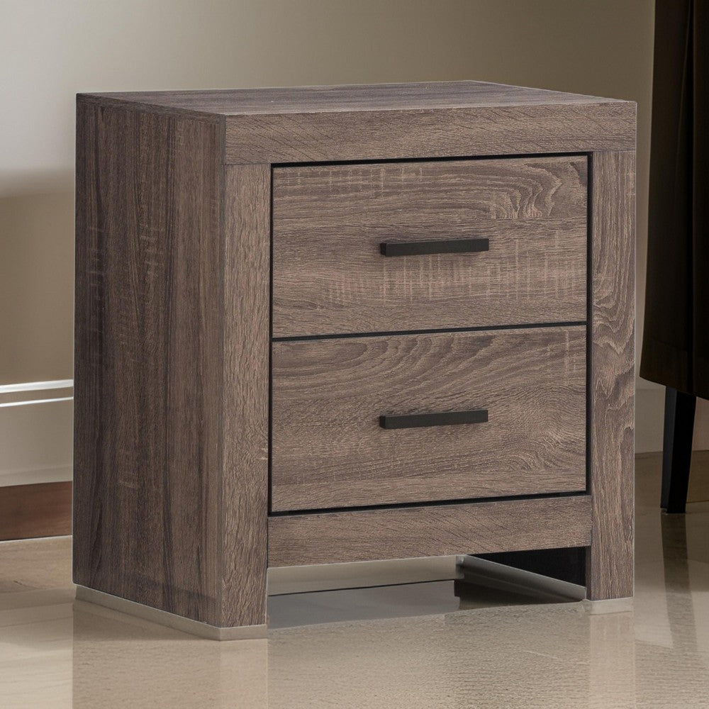 2 Drawer Nightstand with Metal Bar Pulls, Brown