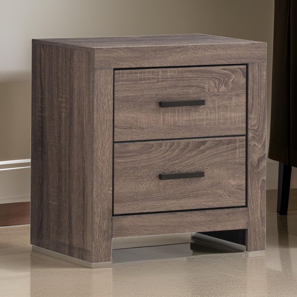 2 Drawer Nightstand with Metal Bar Pulls, Brown By Casagear Home