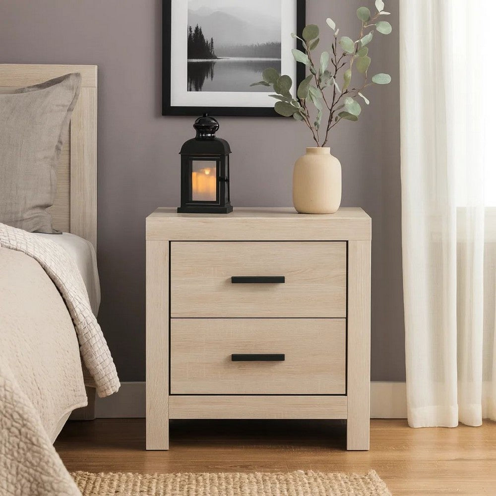 Axel Nightstand | 2 Drawer | Metal Bar Pull Handles | White
