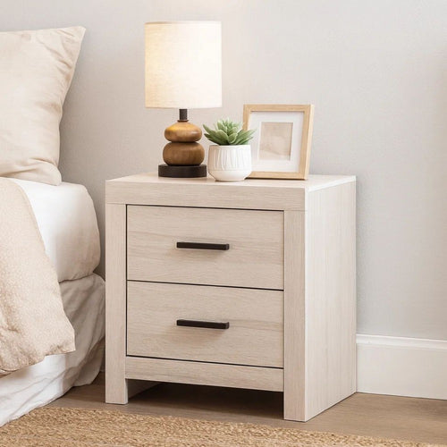 Axel Nightstand | 2 Drawer | Metal Bar Pull Handles | White