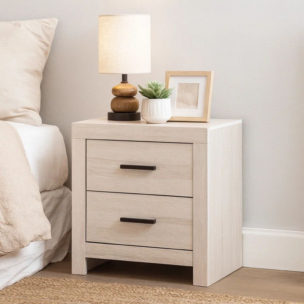 Axel Nightstand | 2 Drawer | Metal Bar Pull Handles | White