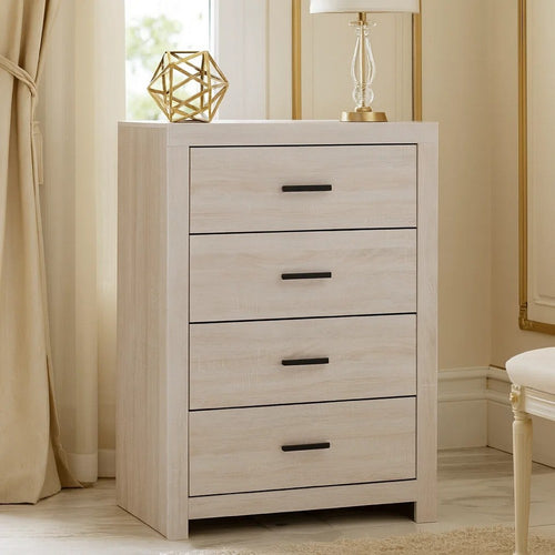 Axel Tall Dresser Chest | 5 Drawer | Metal Bar Pull Handles | White