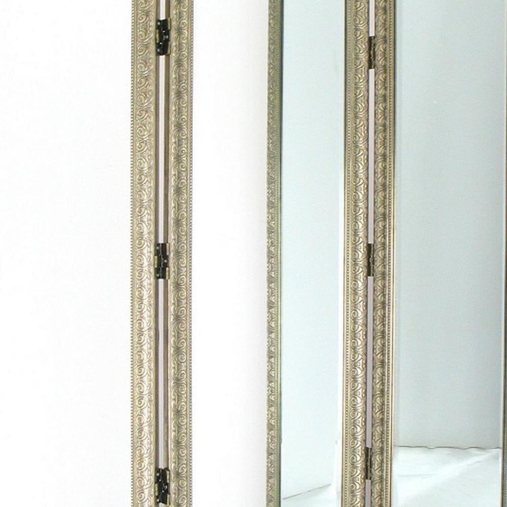 Full Size Dressing Screen with 3 Panel Resin Engraved Frame Gold By Casagear Home BM242685