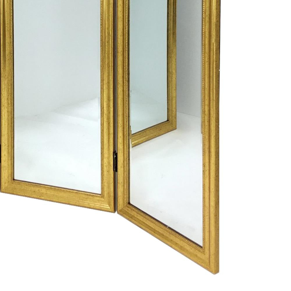 Full Size Dressing Screen with 3 Panel Resin Frame and Mirrors Gold By Casagear Home BM242688