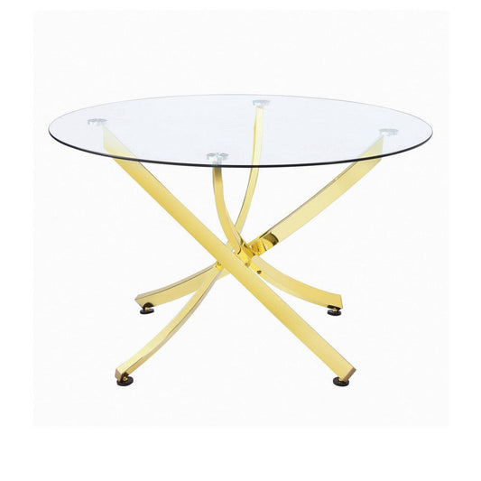 Astra Dining Table | Glass Top | Curved Metal Base | Gold