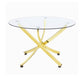 Dining Table with Glass Top and Curved Design Metal Base, Gold By Casagear Home