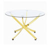 Dining Table with Glass Top and Curved Design Metal Base, Gold By Casagear Home