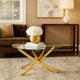Astra Dining Table | Glass Top | Curved Metal Base | Gold