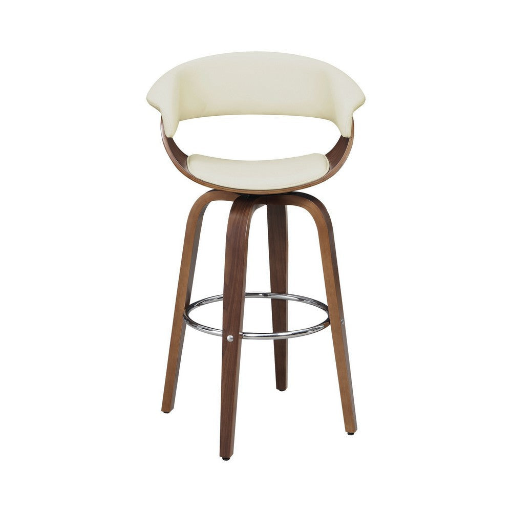 Barstool with Counter Open Design and Wooden Legs Cream and Brown BM242709