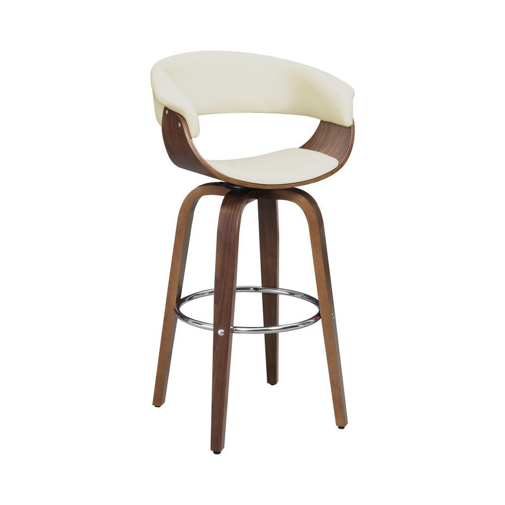 Barstool with Counter Open Design and Wooden Legs, Cream and Brown