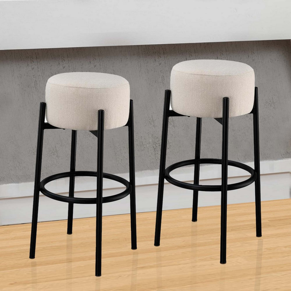 Barstool with Fabric Seat and Tubular Legs, Set of 2, Beige and Black By Casagear Home