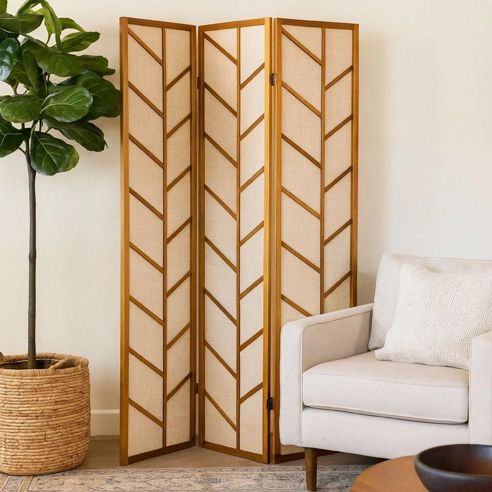 Milo Screen | 3 Panel | Jute Linen | Wood Frame | Brown | Beige