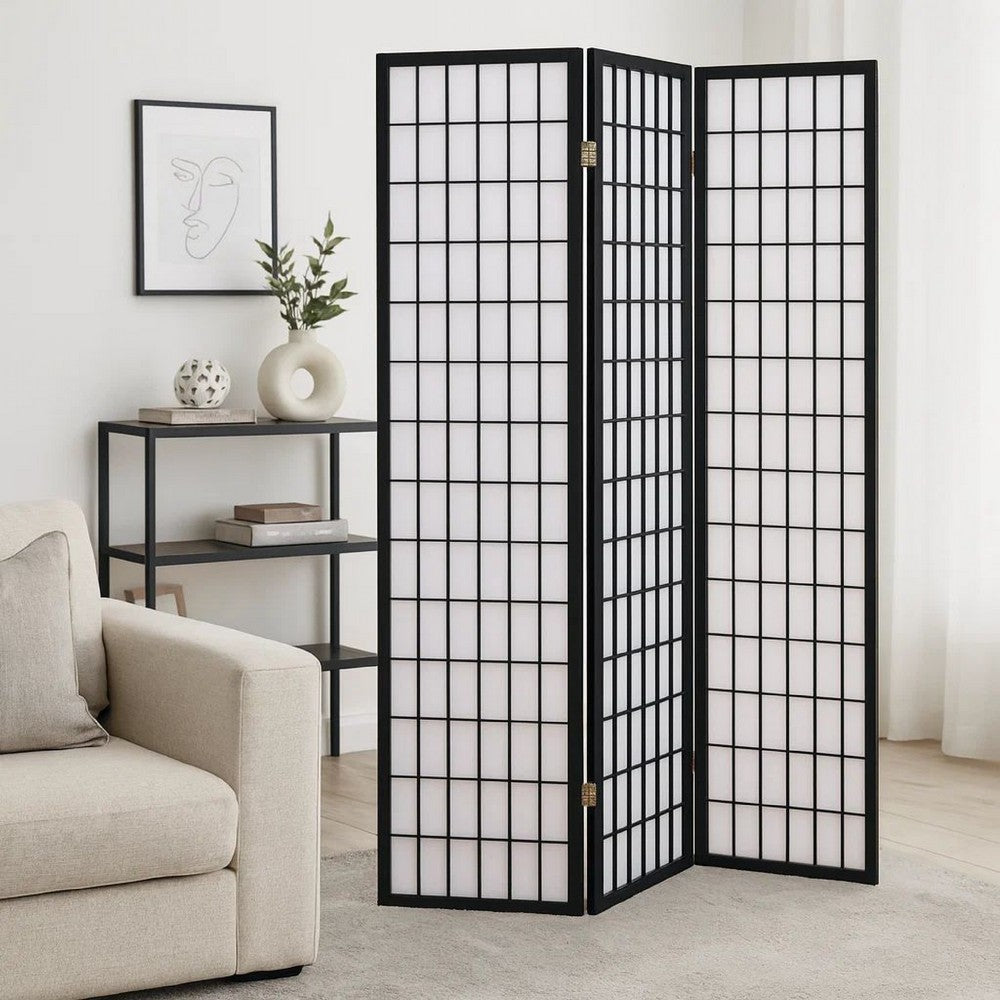 Milo Screen | 3 Panel | Grid Wood Frame | Black