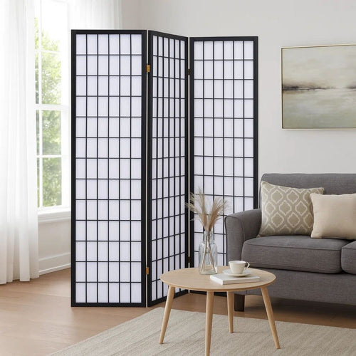 Milo Screen | 3 Panel | Grid Wood Frame | Black