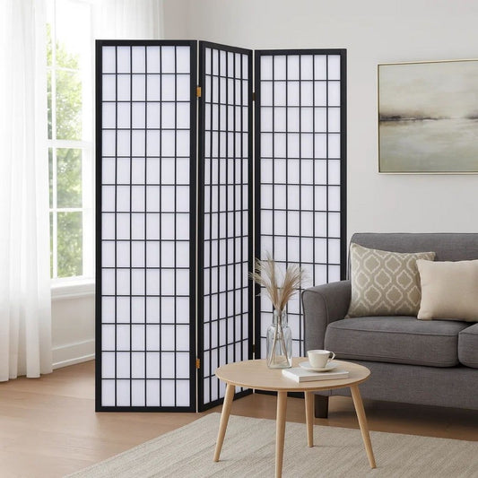 Milo Screen | 3 Panel | Grid Wood Frame | Black