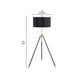 Floor Lamp with Drum Shade and Sleek Metal Tripod Legs, Black and Gold By Casagear Home