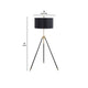Floor Lamp with Drum Shade and Sleek Metal Tripod Legs Black and Gold By Casagear Home BM242739