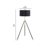 Floor Lamp with Drum Shade and Sleek Metal Tripod Legs, Black and Gold By Casagear Home