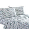 Veria 4 Piece Cal King Sheet Set | Rose Print | White | Blue
