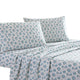 Veria 4 Piece Cal King Sheet Set | Rose Print | White | Blue