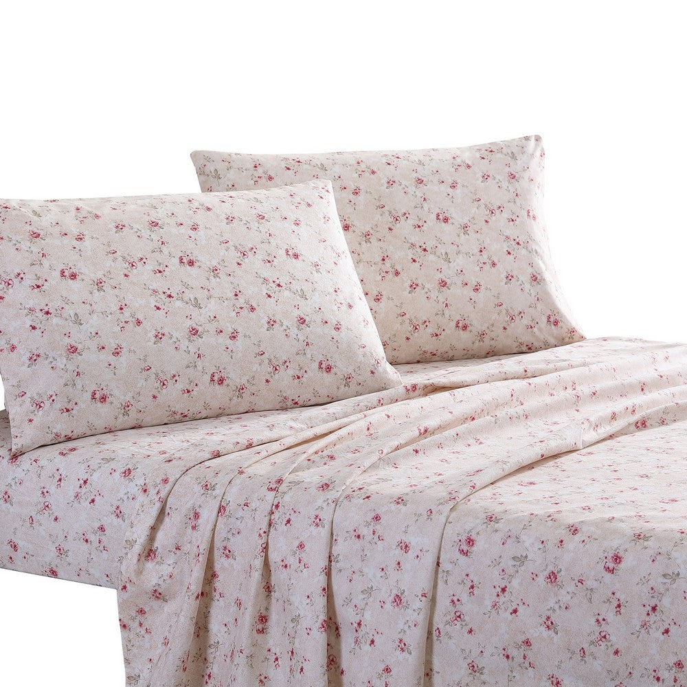 Veria 4 Piece Full Bedsheet Set with Floral Print The Urban Port, Pink By Casagear Home