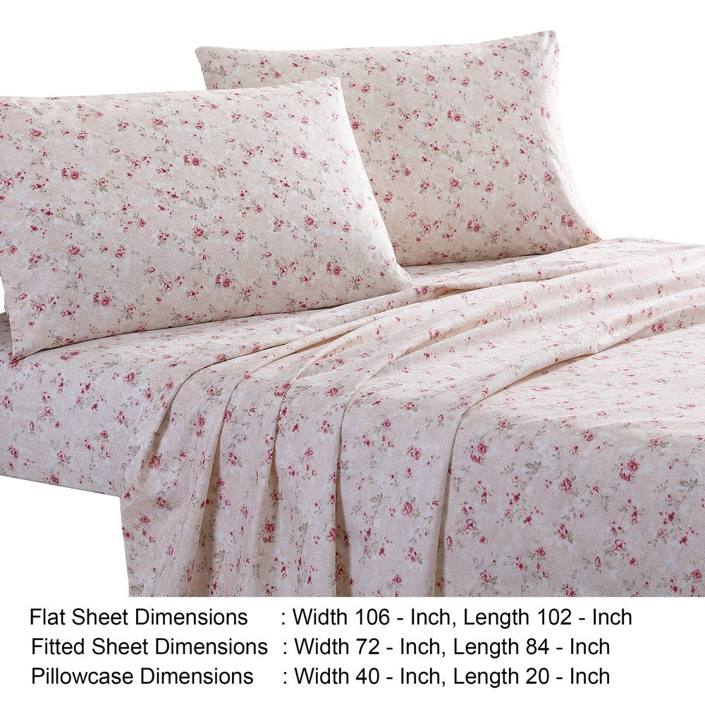 Veria 4 Piece California King Bedsheet Set with Floral Print The Urban Port, Pink By Casagear Home
