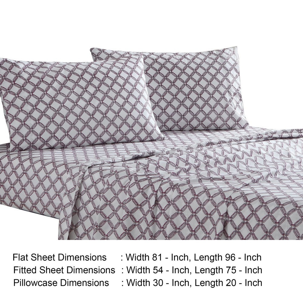 Veria 4 Piece Full Bedsheet Set with Celtic Knot Print The Urban Port, White and Gray By Casagear Home