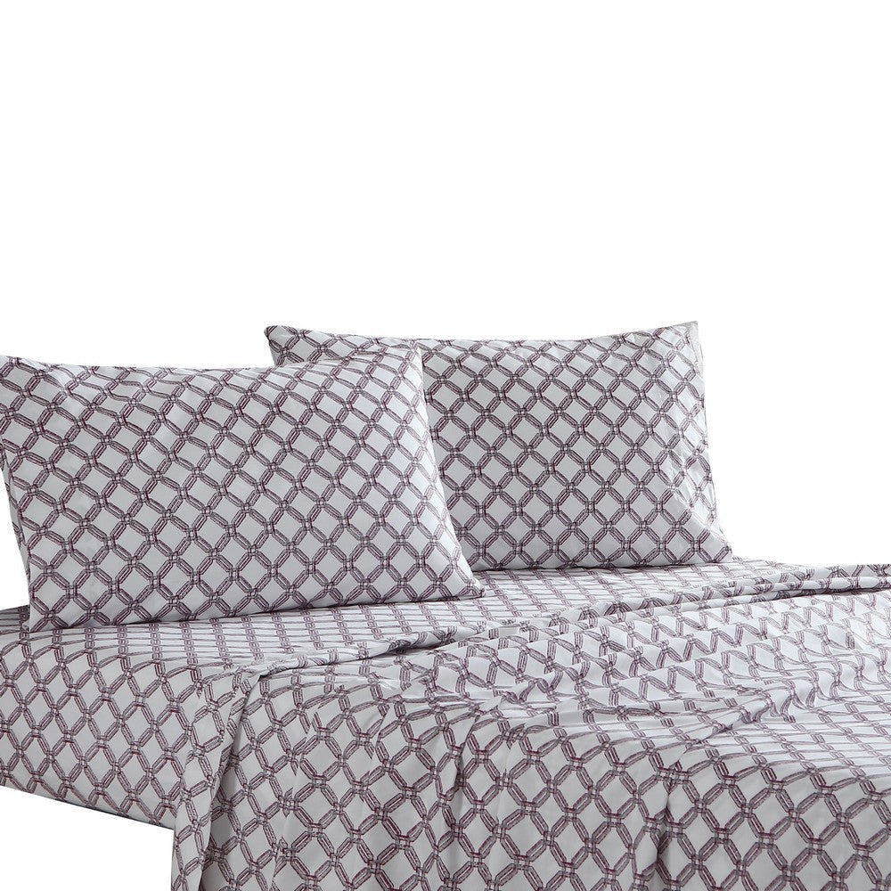 Veria 4 Piece Full Sheet Set | Celtic Knot Print | White | Gray