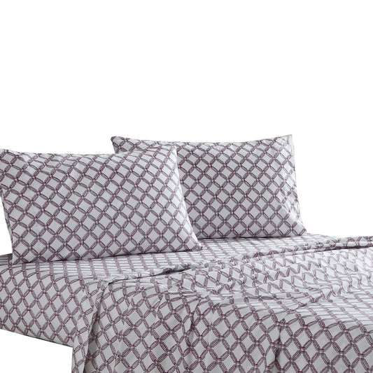 Veria 4 Piece Queen Bedsheet Set with Celtic Knot Print The Urban Port, White and Gray By Casagear Home