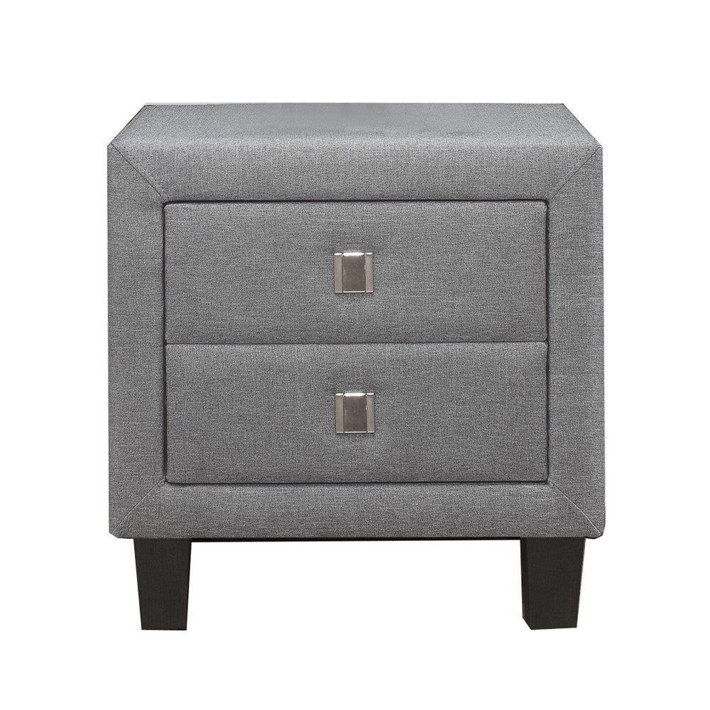 Nightstand with Single Drawer and Fabric Wrapping, Gray By Casagear Home