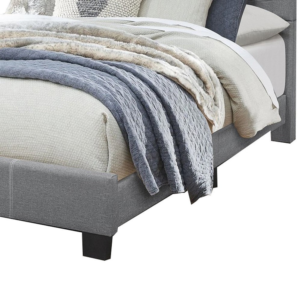 Queen Size Bed with Fabric Wrapped Frame and Panel Headboard Gray By Casagear Home BM243322