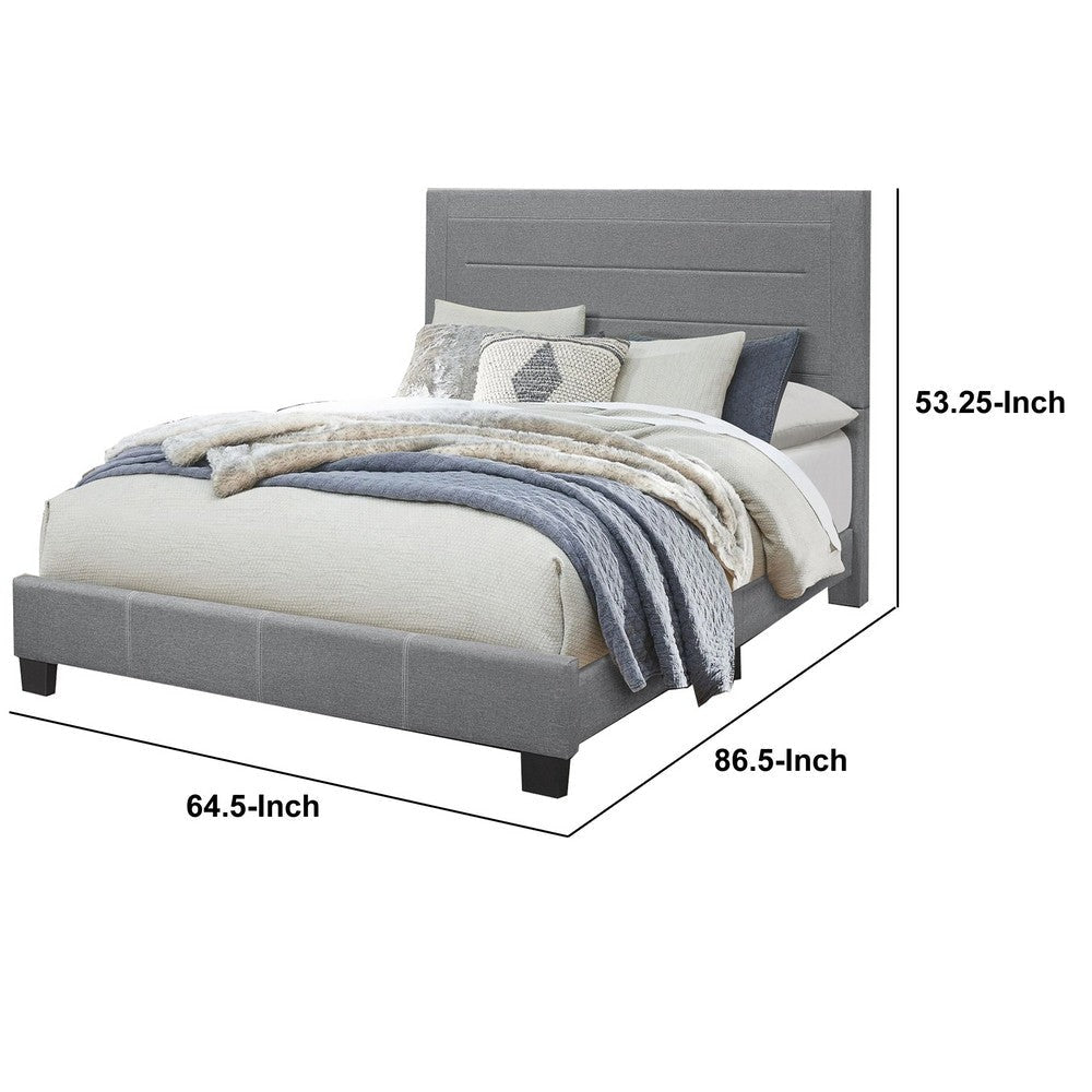 Queen Size Bed with Fabric Wrapped Frame and Panel Headboard Gray By Casagear Home BM243322