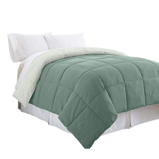 Veria Microfiber King Comforter with Stitched Block Pattern The Urban Port, Green By Casagear Home