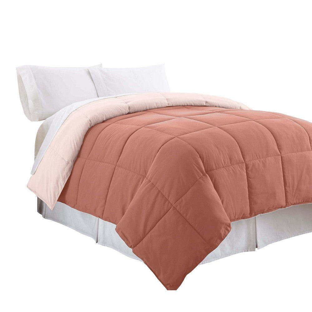 Veria Microfiber King Comforter with Stitched Block Pattern The Urban Port, Orange By Casagear Home