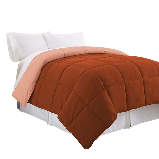 Veria Comforter | Microfiber | Queen | Block Stitch | Brown