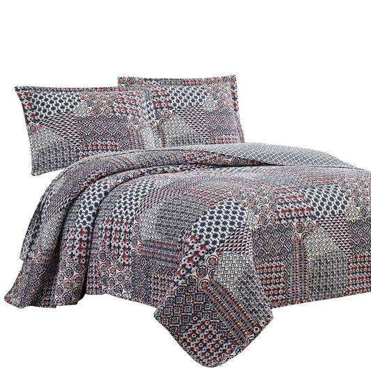 Veria 3 Piece Queen Quilt Set | Enzyme Wash | Blue