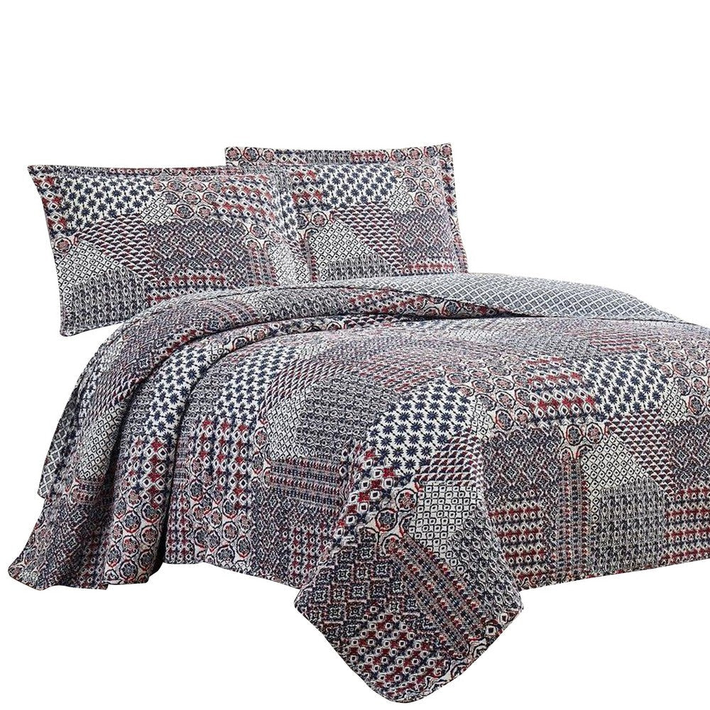 Veria 3 Piece Queen Quilt Set | Enzyme Wash | Blue