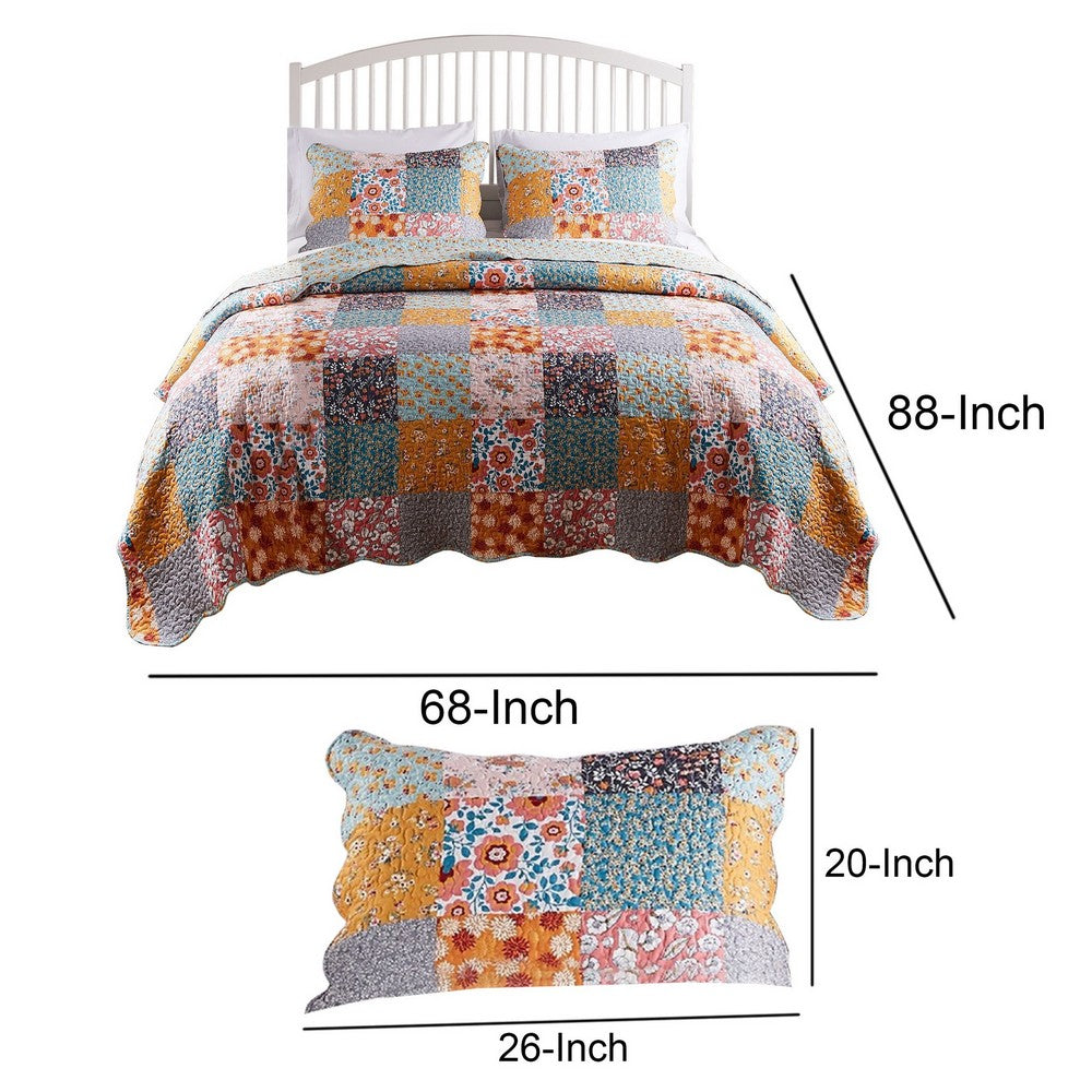 2 Piece Twin Quilt Set with Floral Print, Multicolor By Casagear Home