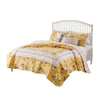 3 Piece Full Queen Quilt Set with Floral Print, Yellow By Casagear Home