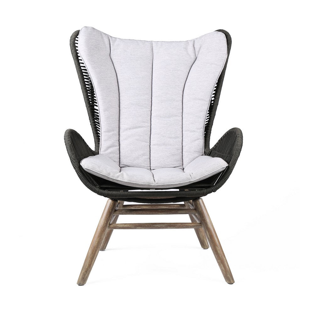 Indoor Outdoor Lounge Chair with Intricate Rope Woven Wingback, Gray By Casagear Home