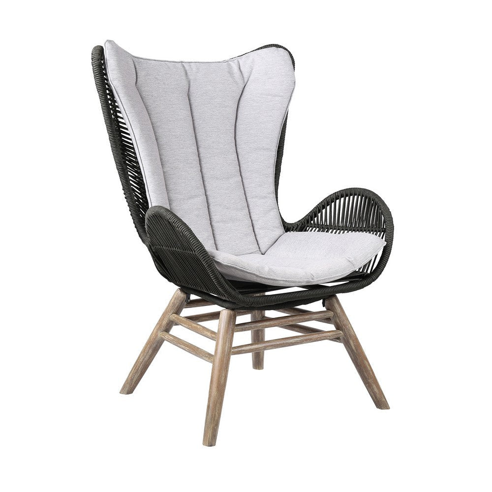 Indoor Outdoor Lounge Chair with Intricate Rope Woven Wingback, Gray By Casagear Home