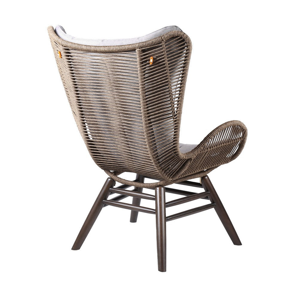 Indoor Outdoor Lounge Chair with Intricate Rope Woven Wingback, Brown By Casagear Home