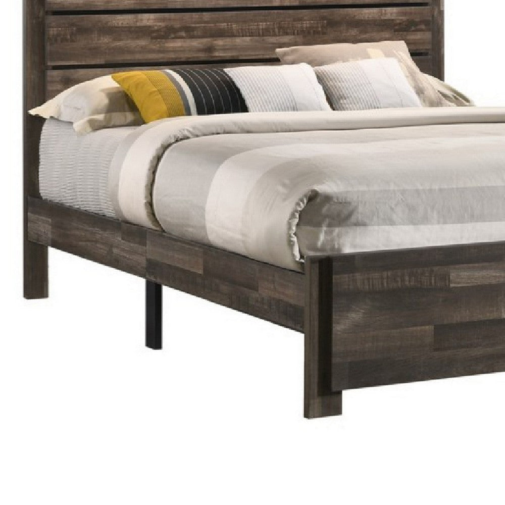 Queen Bed with Rustic Heavy Grain Details and 2 Attached Lanterns Brown BM245795