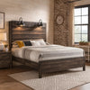 Queen Bed with Rustic Heavy Grain Details and 2 Attached Lanterns, Brown